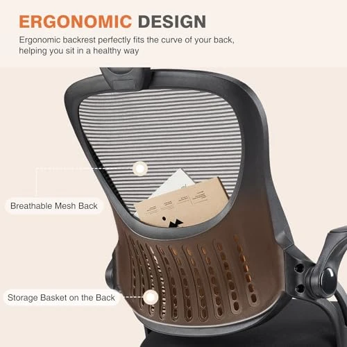 Home Office Managerial Executive Chair, High-Back Mesh with Adjustable Headrest, Flip-up Armrest Comfortable Lumbar... — Desk Chairs, Sweetcrispy