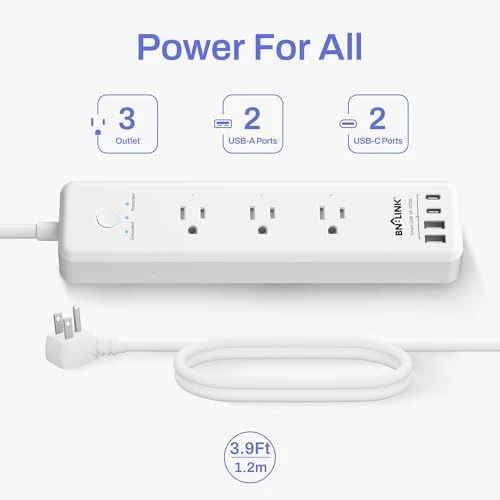 Remote Control Power Strip with 3 Independent Outlets, 4 USBs, Extension Cord, Overload Protection, Wall Mount — Power Solutions & Surge Protection, BN-LINK