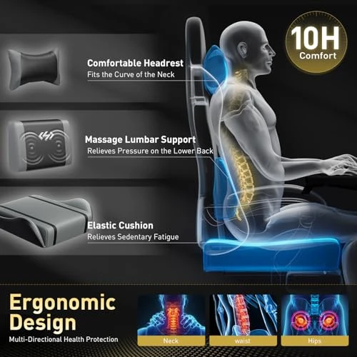 Ergonomic Gaming Chair with Lumbar Massage — Desk Chairs, HLDIRECT