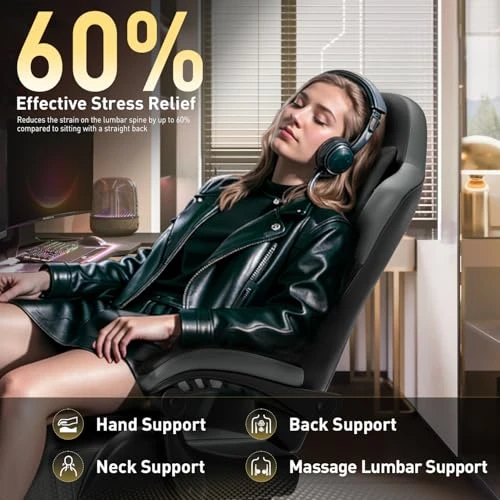Ergonomic Gaming Chair with Lumbar Massage — Desk Chairs, HLDIRECT