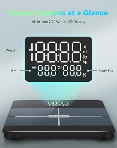 Smart Scale with BMI, Body Fat, Muscle Mass, Large LED Display, App Sync — Body Composition Analysis, Arboleaf
