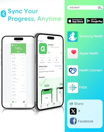 Smart Scale with BMI, Body Fat, Muscle Mass, Large LED Display, App Sync — Body Composition Analysis, Arboleaf