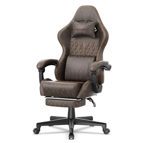 Vintage PU Leather Gaming Chair with Massage and Footrest — Gaming Chairs, Ferghana