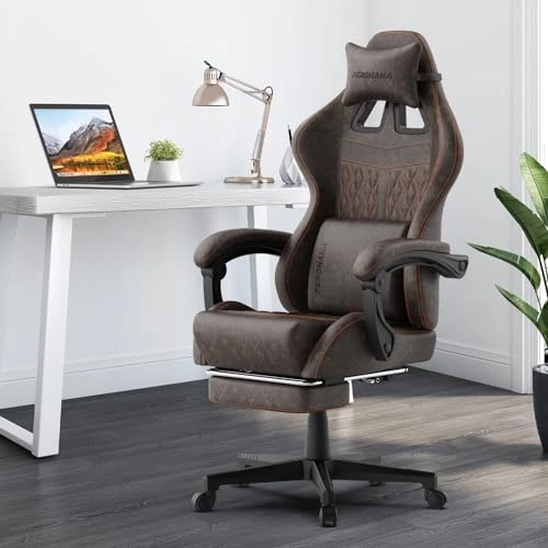 Vintage PU Leather Gaming Chair with Massage and Footrest — Gaming Chairs, Ferghana