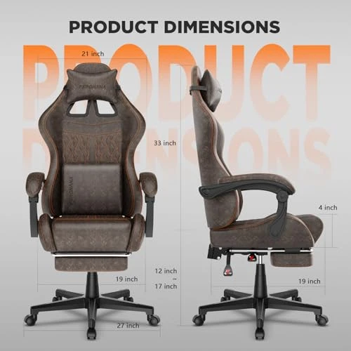 Vintage PU Leather Gaming Chair with Massage and Footrest — Gaming Chairs, Ferghana