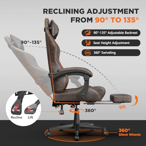 Vintage PU Leather Gaming Chair with Massage and Footrest — Gaming Chairs, Ferghana