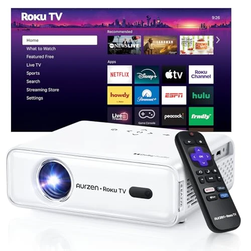 Smart Projector with Roku Streaming, 1080P FHD, Auto Focus, Dolby Audio, and WiFi/Bluetooth — Smart Projector, Aurzen