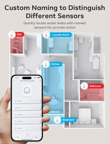 Wi-Fi Water Leak Detector 4 Pack — Water Leak Detection Systems, Maxcio