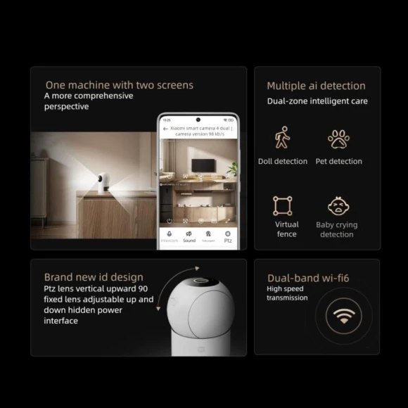 Smart Camera with Dual Lens, 360 Degree PTZ Rotation, Xiaomi