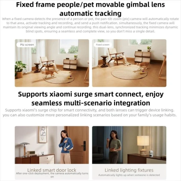 Smart Camera with Dual Lens, 360 Degree PTZ Rotation, Xiaomi