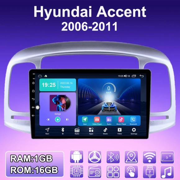 2 DIN Android Car Radio for Hyundai Accent 2006-2011 Multimedia Player Head Unit Stereo GPS Navigation WIFI 1+16 GB... — Car Infotainment System, ABMOSQ
