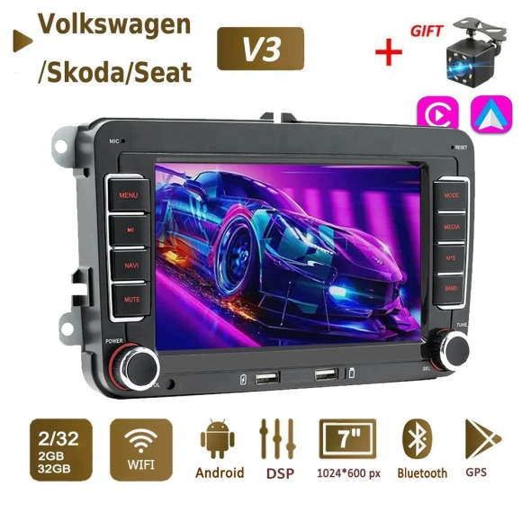 2 Din Car Android Multimedia Player with CarPlay Auto — Car Infotainment System, icreative
