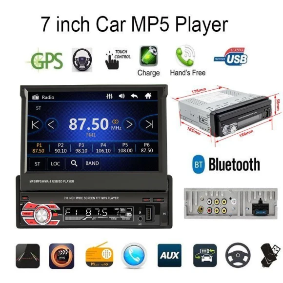 7 Inch Single Din Car Multimedia MP5 Radio Player with GPS and Maps, Rear View Camera — Car Infotainment System, Yousui Auto parts