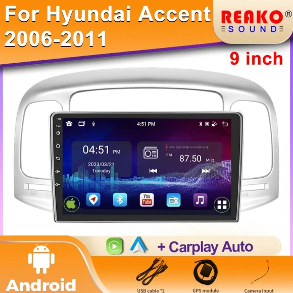 Car Radio with Android OS, GPS Navigation, Bluetooth, and CarPlay — Car Infotainment System, Reakosound