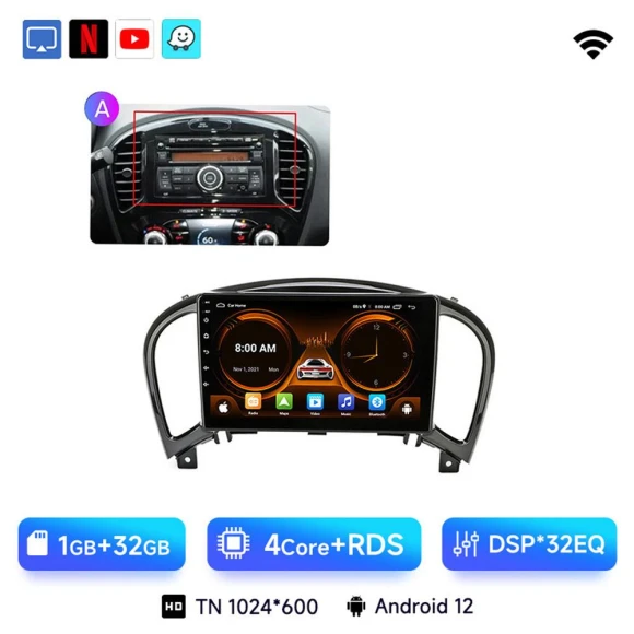 Wireless CarPlay Android Auto Radio for Nissan Juke YF15 2010-2014 — Car Infotainment System, JIUYIN
