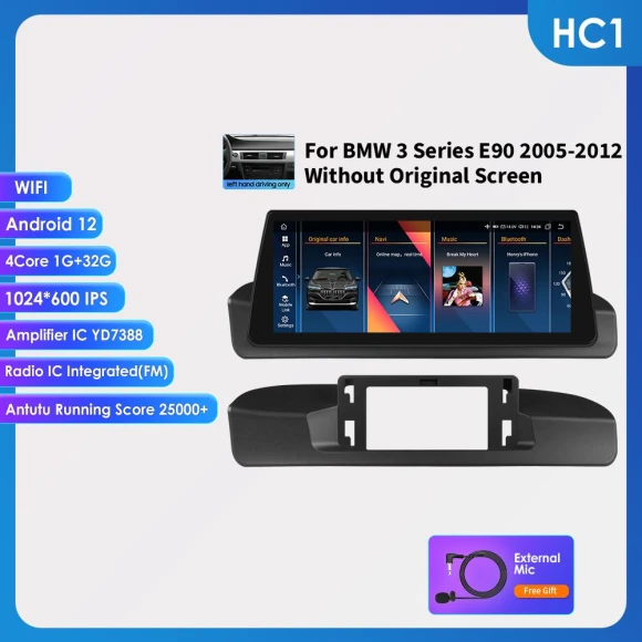10.25-inch Wireless CarPlay Android Auto Head Unit for BMW 3 Series E90 (2005-2012) Without Original Screen (Left-Hand... — Car Infotainment System, Hizpo