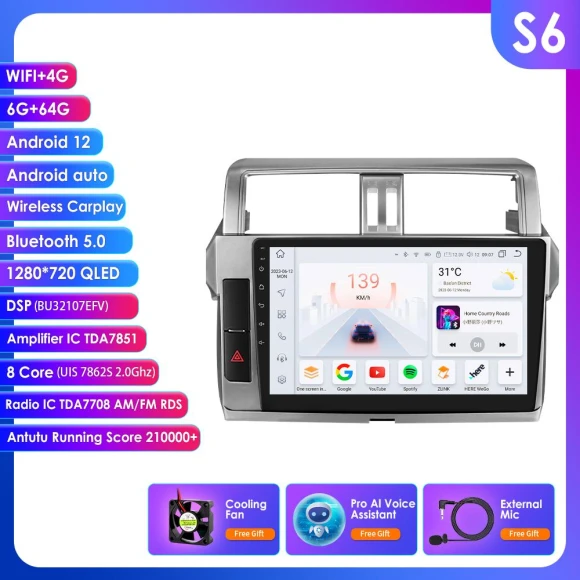 2 Din Car Multimedia System with CarPlay, 4G-LTE, 9-Inch Screen, GPS Navigation, DSP, AI — Car Infotainment System, Hizpo