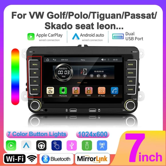 7-inch Car Stereo with CarPlay and Android Auto — Car Infotainment System, Auto Accessories Home