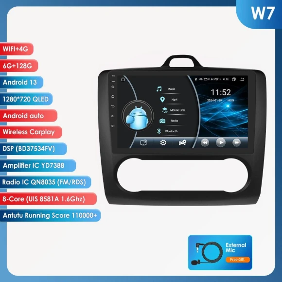 Android Car Radio with GPS Navigation, CarPlay, 4G WiFi, 8-Core Processor, 6GB RAM, 128GB Storage — Car Infotainment System, Hizpo