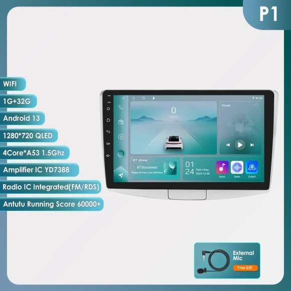 Car Radio with Android 13, QLED Touchscreen, GPS Navigation, and CarPlay — Car Infotainment System, Hizpo