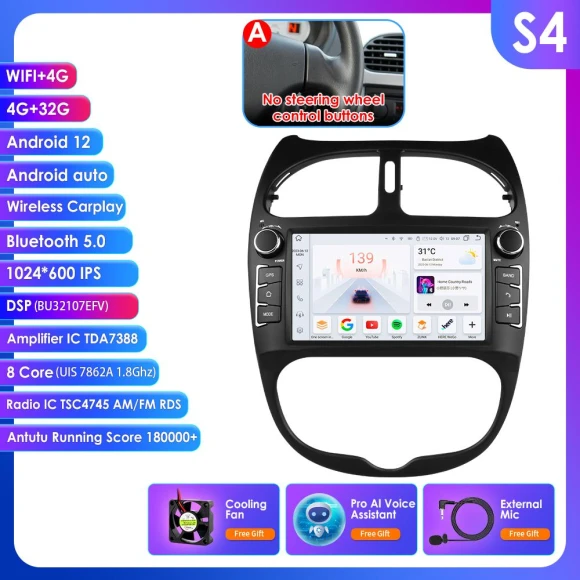 Intelligent Android Car Stereo for Peugeot 206, 206CC, 206SW 2000-2008 — Car Infotainment System, OSSURET