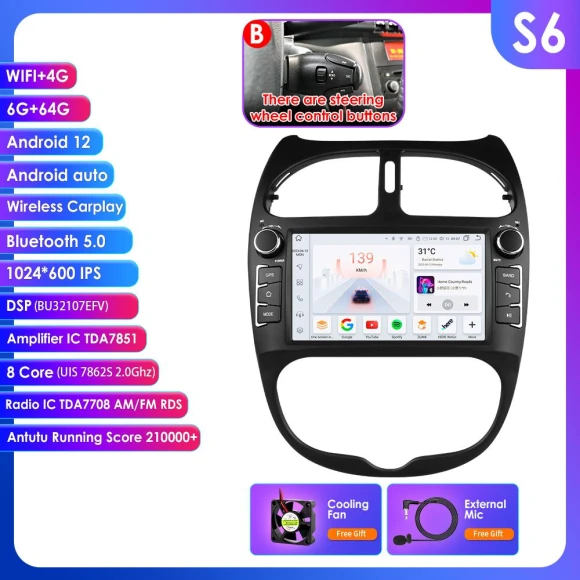 Intelligent Android Car Stereo for Peugeot 206, 206CC, 206SW 2000-2008 — Car Infotainment System, OSSURET