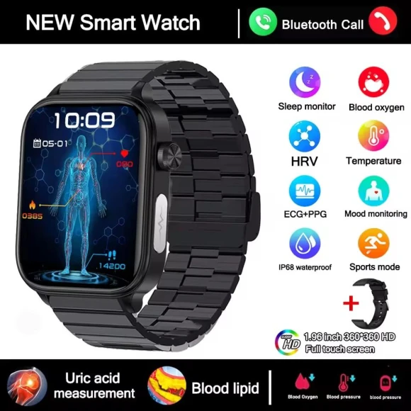 Men's Smart Watch with ECG+PPG Blood Pressure SPO2 Bluetooth Call Health Monitoring Waterproof Bracelet for iOS — Smart Watch, Lucky Start