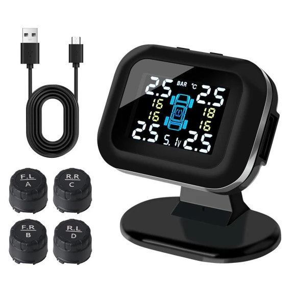 Mini Car Tire Pressure Monitoring System with LCD Display and 4 External Sensors — TPMS, HILIFE