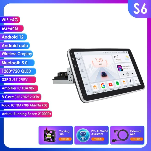 Rotating 1 Din Android 13 Car Multimedia Player — Car Infotainment System, Hizpo