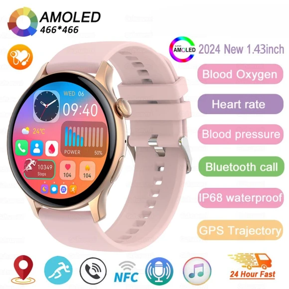 Smart Watch for Women with GPS, True AMOLED Display, Health Tracker, Sports, NFC, Bluetooth Voice Call — Smart Watch, ElectronicsHome