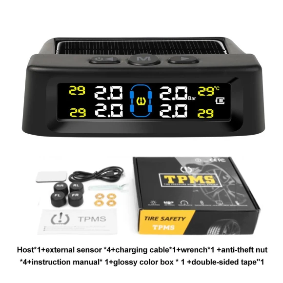 Solar Powered Car Tire Pressure Monitor with Alarm — TPMS, Cars Auto Home