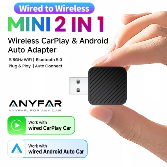 Wired Wireless CarPlay 2-in-1 Mini Adapter Android Auto Smart Box — Car Infotainment System, JOHO