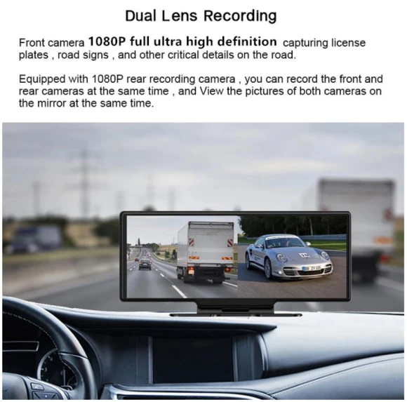 Wireless CarPlay Android Auto Car Dash Cam Dual Camera — Dash Cam, Carreplacementparts