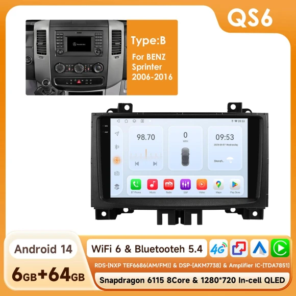 4G Carplay Android Car Radio for Volkswagen Crafter 2006-2016 Benz Sprinter GPS Multimedia Player Intelligent Screen... — Car Infotainment System, Hizpo