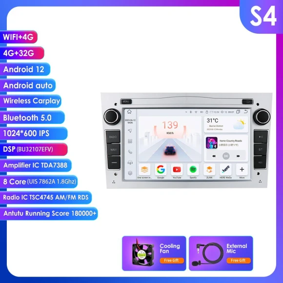 Android 14 Car Stereo with Wireless CarPlay and Auto, DSP, 8-Core, 4G, 32GB — Car Infotainment System, Hizpo