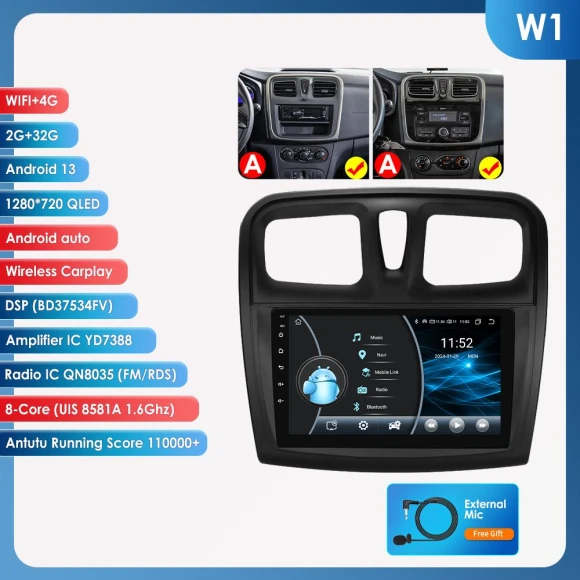 CarPlay 4G Android 13 Multimedia Video Player GPS 2din Head Unit — Car Infotainment System, OSSURET