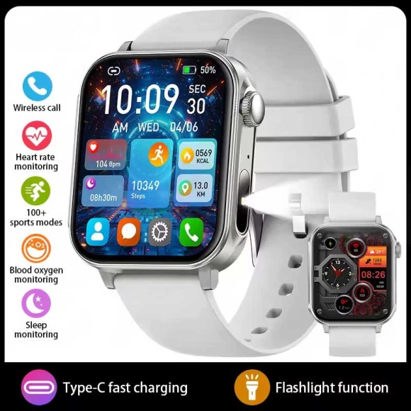 Smart Watch with Fast Charging, Bluetooth Calls, LED Flashlight, Waterproof, Fitness Health Monitor — Smart Watch, Lucky Start