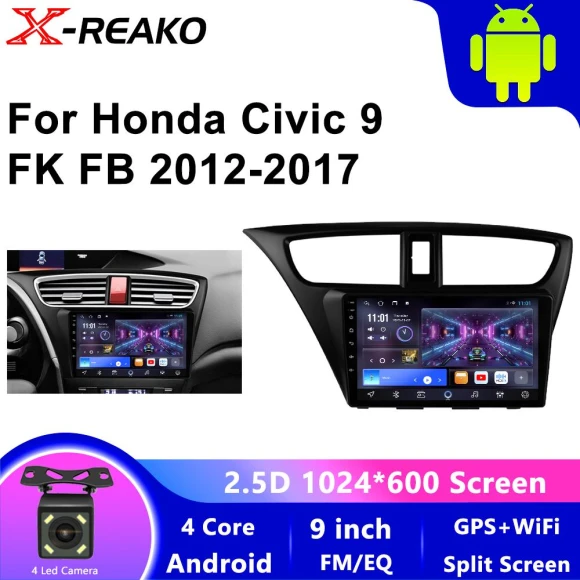 CarPlay Camera 2 Din Android 13 Car Stereo for Honda Civic 9 FK FB 2012-2017 Video Player Multimedia GPS DSP WiFi 4 Core... — Car Infotainment System, Reakosound