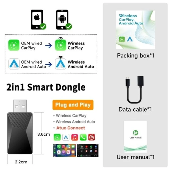 Mini Wired and Wireless 2-in-1 AI Box — Car Infotainment System, LEXXSON