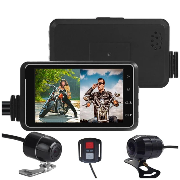 Motorcycle Video Recorder with 3-inch Screen, Front and Rear Camera, Wireless 1080P + GPS + WiFi Navigation — Dash Cam, TOP-HOME MALL