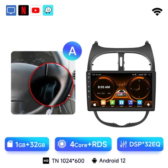 Android 13 Car Radio for Peugeot 206 Models — Car Infotainment System, JIUYIN