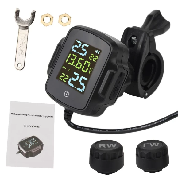 Tire Pressure Monitoring System with Dual External Sensors, Tire Temperature Alert, and USB Charger — TPMS, KITCHEN-MALL