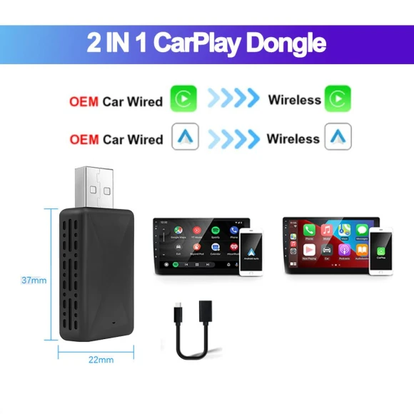 Wireless Adapter 2-in-1 CarPlay Android Auto USB Dongle Smart Mini Box Plug And Play Universal — Car Infotainment System, The Cozy Nook