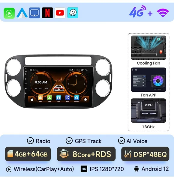 Car Multimedia Stereo Head Unit with GPS and CarPlay — Car Infotainment System, Volkswagen