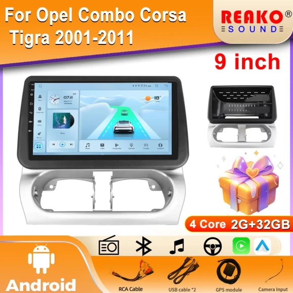 Car Multimedia Stereo Radio Receiver with Android 14, CarPlay, and GPS Navigation — Car Infotainment System, Reakosound