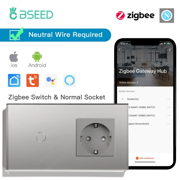 Light Switch with EU Socket, USB Type-C, and Glass Panels — Smart Switch, Simplistic Living Home