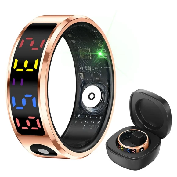Smart Ring with Display Screen Touch Wireless Charging Fitness Ring 5 ATM Waterproof for Android & iOS — Smart Ring, Rainbow Rain