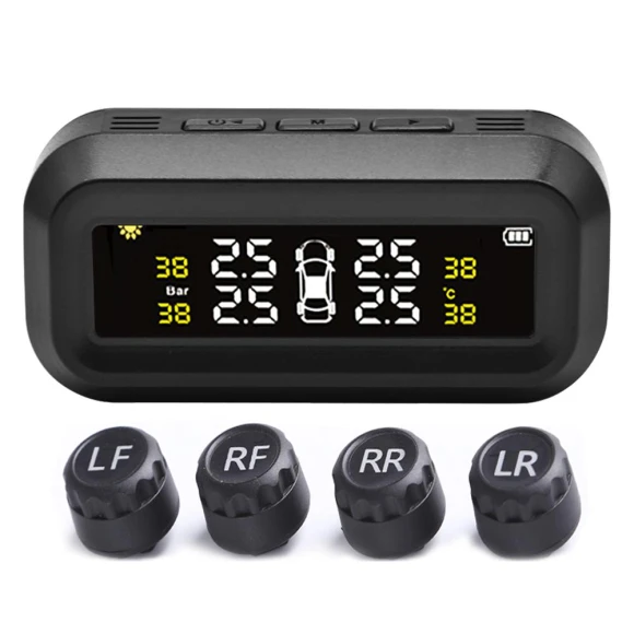 Tire Pressure Monitoring System with Automatic Brightness Adjustment, Mounts on Windshield, Wireless, Solar Powered, 4... — TPMS, Leaf Ladle