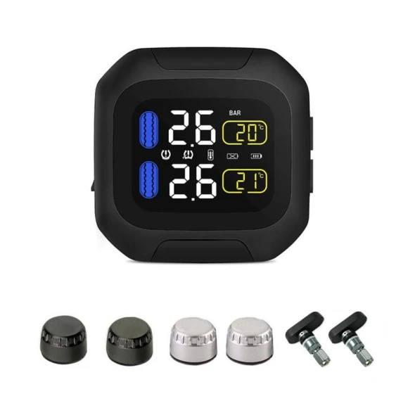 Waterproof Motorcycle Real Time Tire Pressure Monitoring System with Wireless LCD Display and External Sensors — TPMS, Pu fe