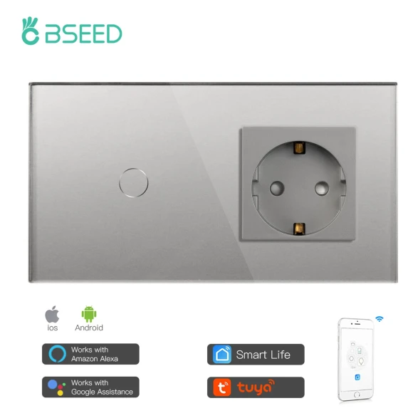 Wifi Touch Switch with Normal EU Socket Glass Panel Smart Wall Light Switch — Smart Switch, Simplistic Living Home